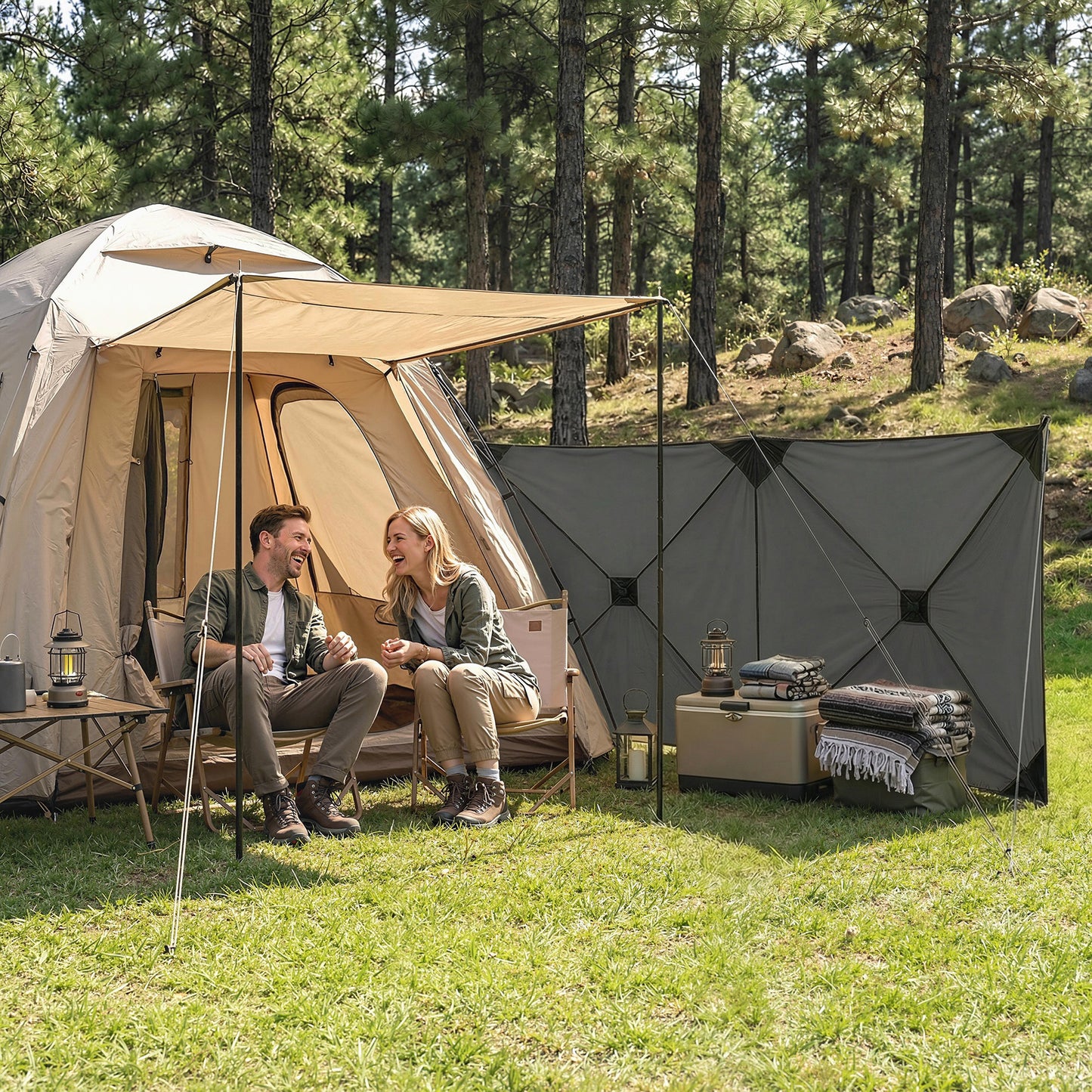 Camping Windbreak, Pop Up Hub Frame Windbreaker Blocker, Dark Grey