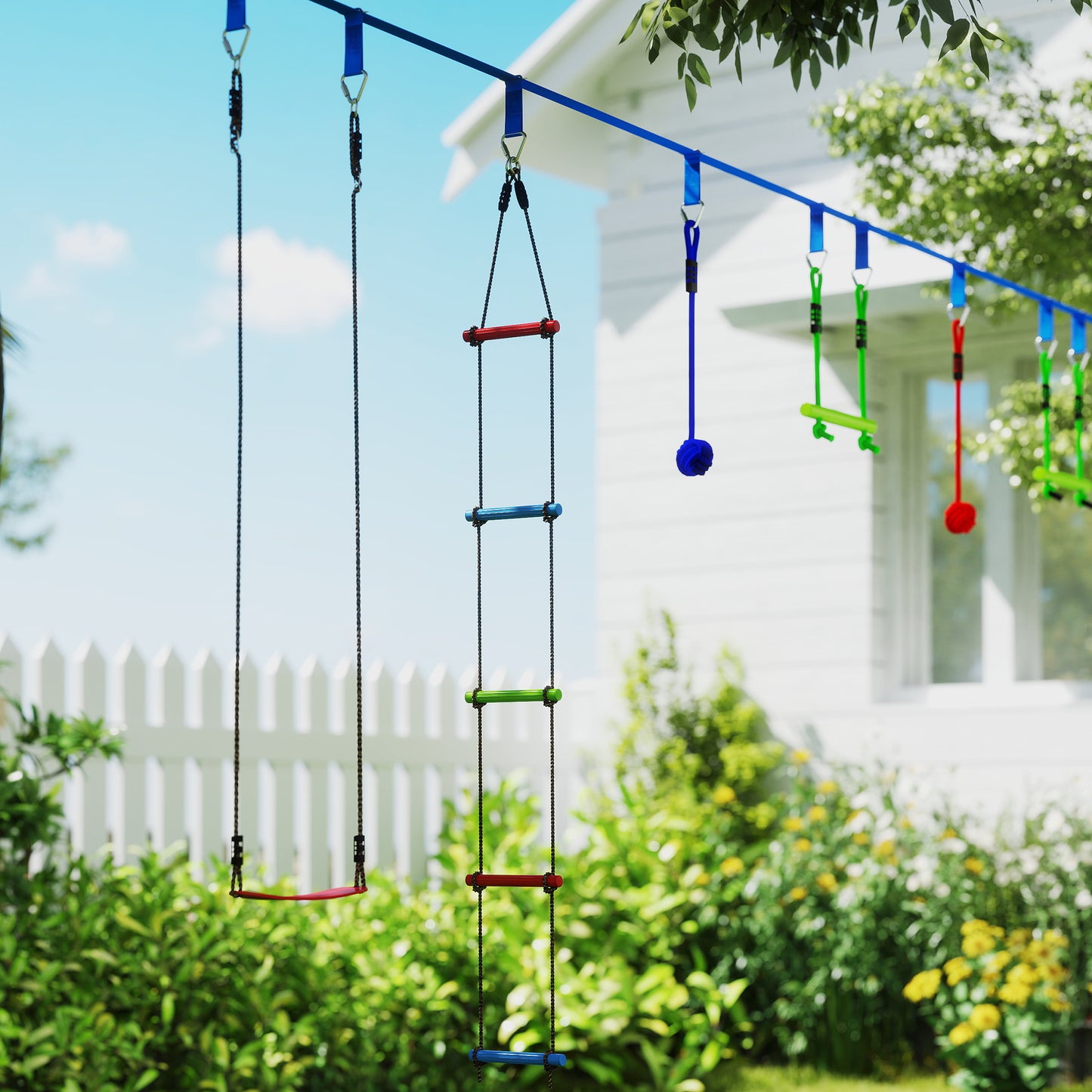 10 Piece Zip Line Kit for Kids, for Outdoor Garden, Multicolour