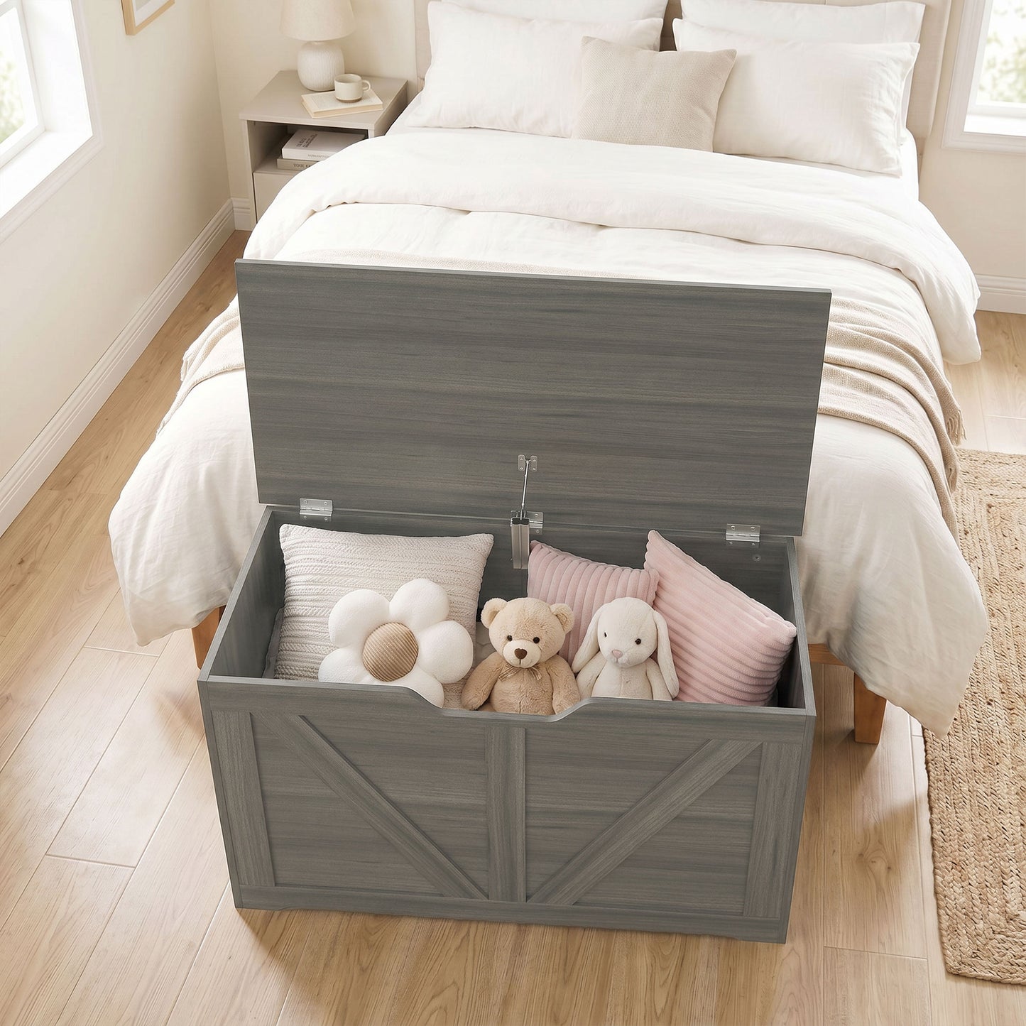Storage Trunk for Living Room, with Safety Hinge, 80cm, Dark Grey