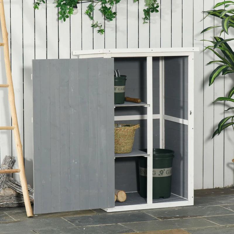 Garden Storage Shed Fir Wood Tool Cabinet Organiser with Shelves - Grey