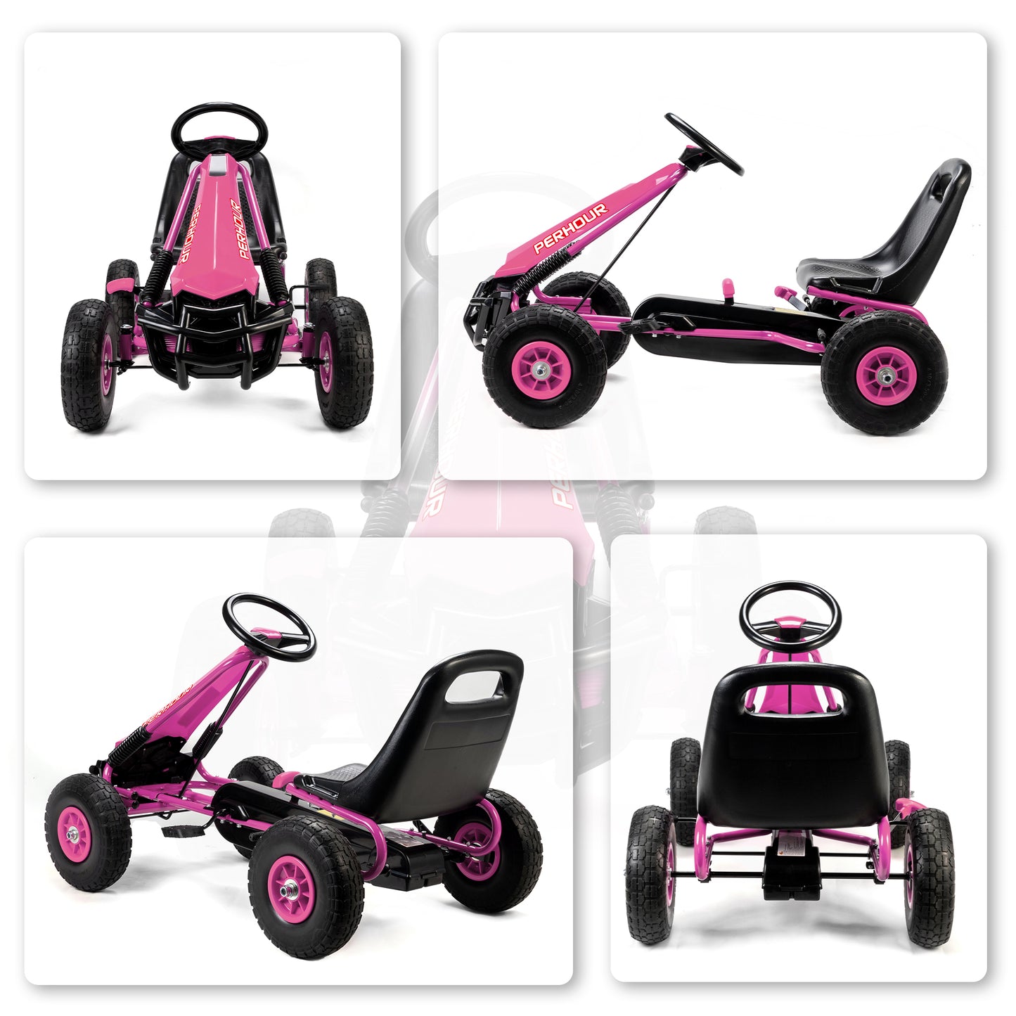 Kids Pedal Go Kart with Adjustable Seat, EVA Tyres, Pink