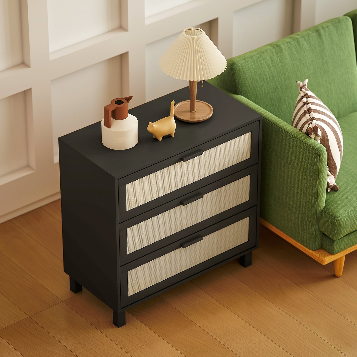 3 Drawer Cabinet Storage Cupboard Sideboard Organiser, Black