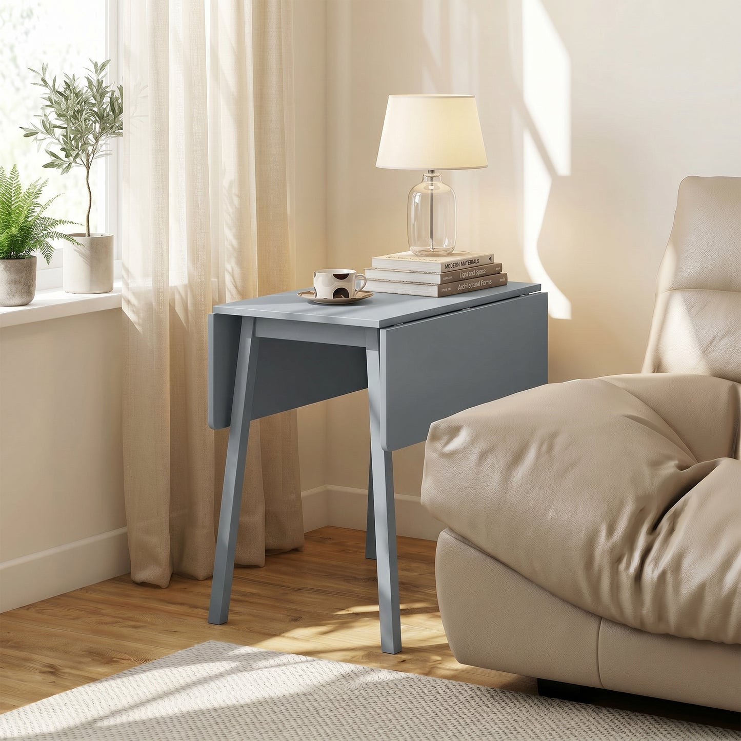 Solid Wood Folding Dining Table, Drop Leaf Table for 2-4 People, Rectangle Kitchen Table for Small Space, Grey