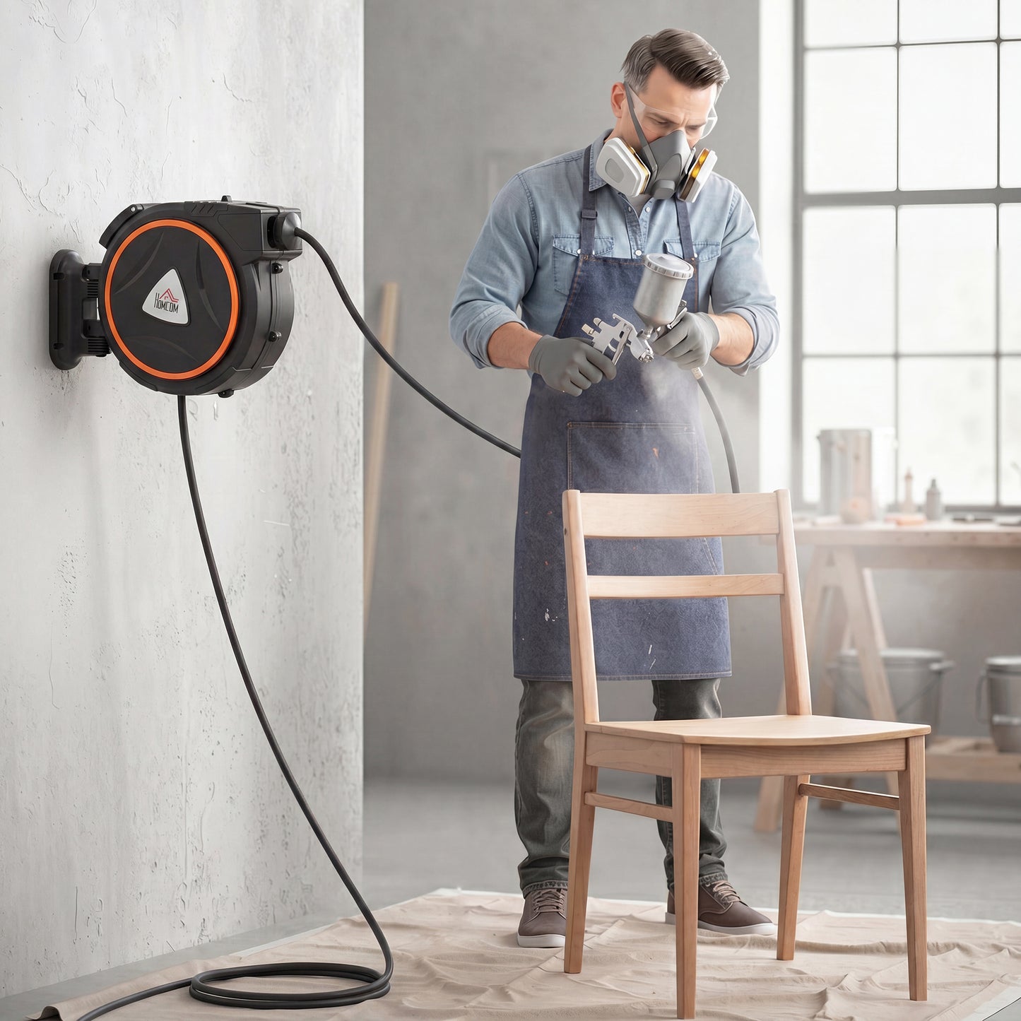 Wall Mount Auto Rewind Hose Reel with 180° Swivel Bracket, Black