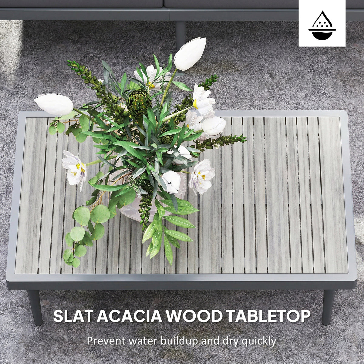 3 Piece L Shaped Rattan Garden Furniture Set, 4 Seater Wicker Outdoor Corner Sofa Set with 2 Loveseats, Wide and Deep Seating, Acacia Wood Top Coffee Table and Thick Cushions, Grey
