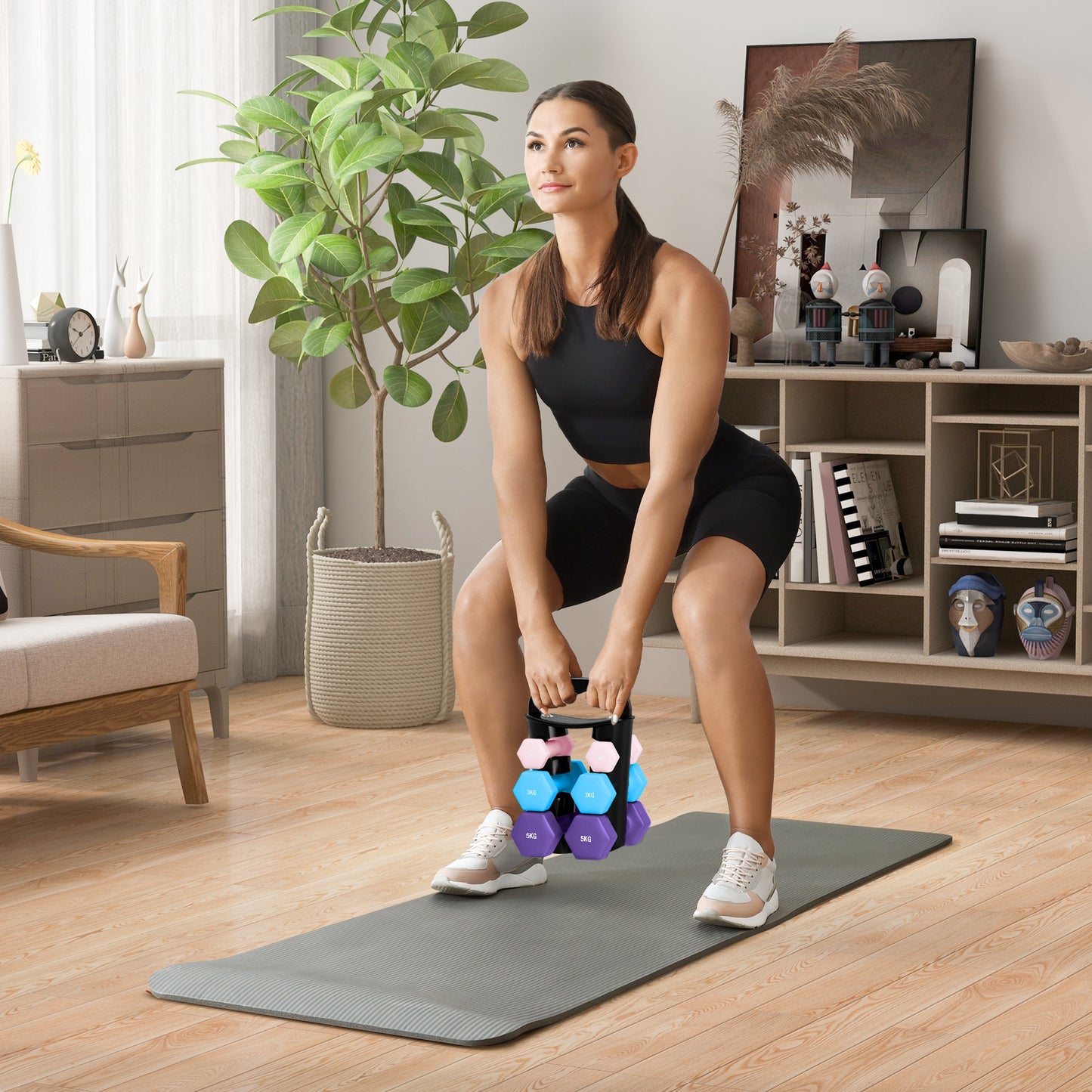 Complete weight set: This dumbbell set includes three pairs of weights – 1kg, 3kg and 5kg – great for boosting strength and fitness. Special dumbbell rack