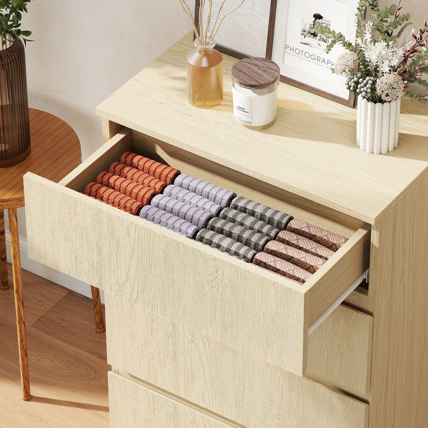 Bedroom Chest of Drawers, 4 Drawers Dresser, Drawer Unit, Natural