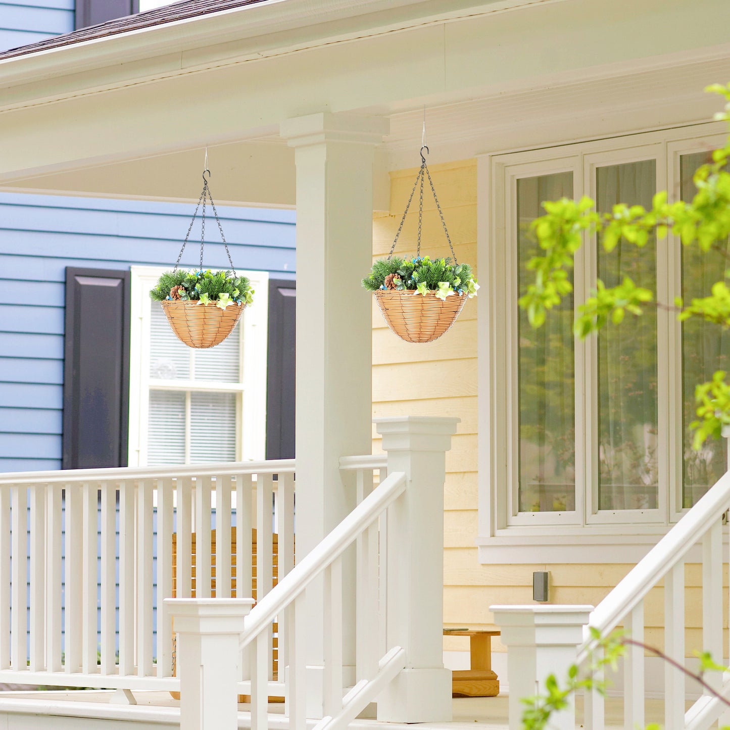 Artificial Flowers in Basket Set of 2 with PE Leaves and 18 Flowers