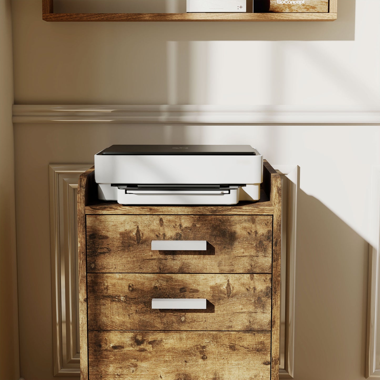 Mobile Filing Cabinet, File Cabinet with 3 Drawers, Rustic Brown