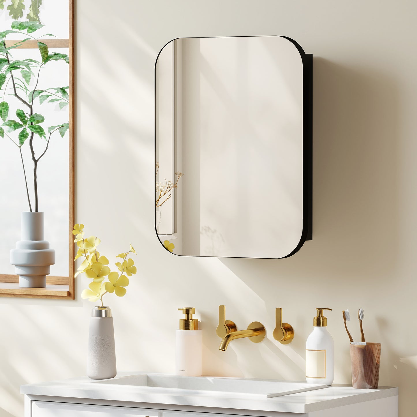 Wall Mounted Bathroom Cabinet with Mirror Adjustable Shelves Black