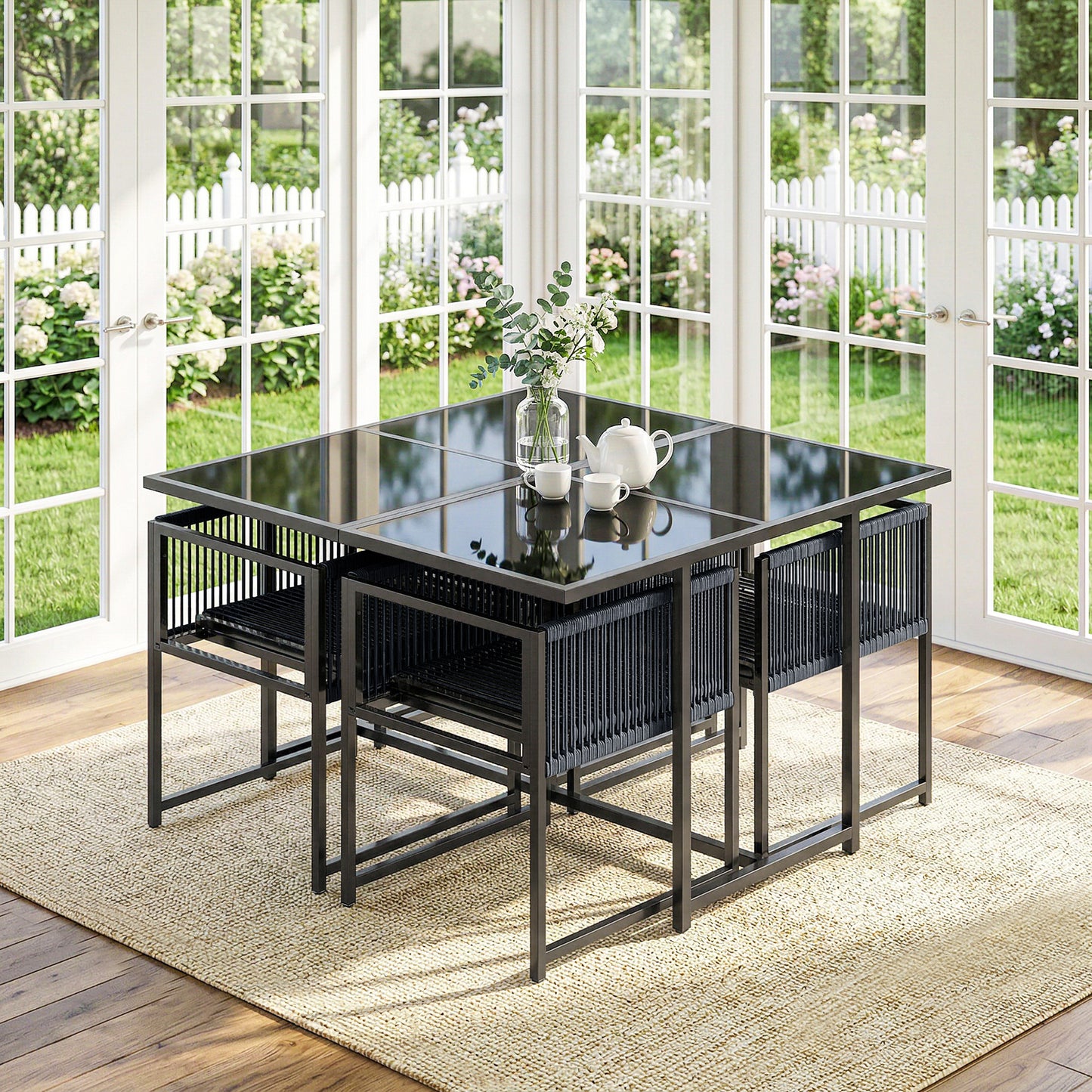 Garden Dining Set, Outdoor Table and Chairs with Foldable Backrest