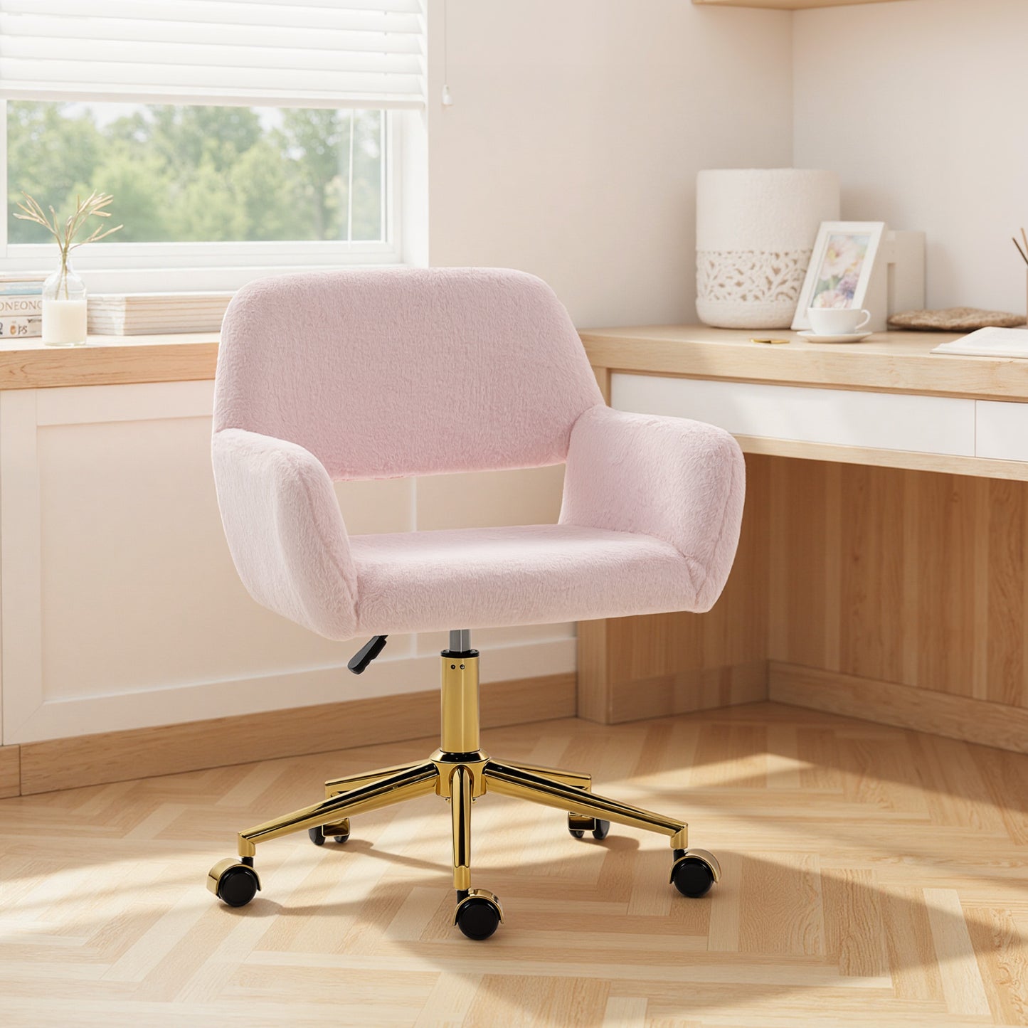 Swivel Office Chair, Vanity Desk Chair with Adjustable Height, Wheels