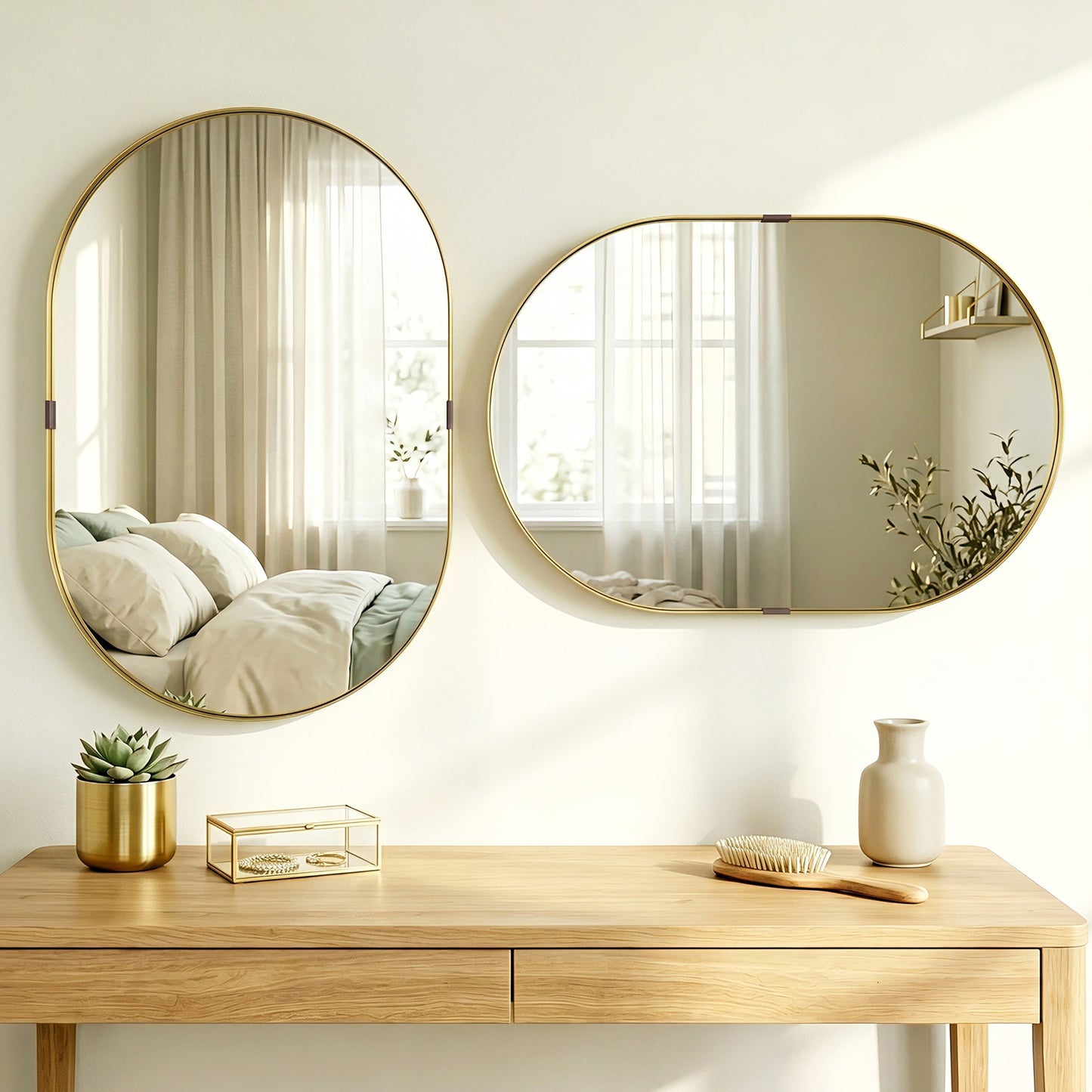 Wall Mirror with Elevated Aluminium Alloy Frame, 60 x 90 cm Bathroom Mirror with Tempered Glass for Living Room, Bedroom, Hallway, Gold Tone
