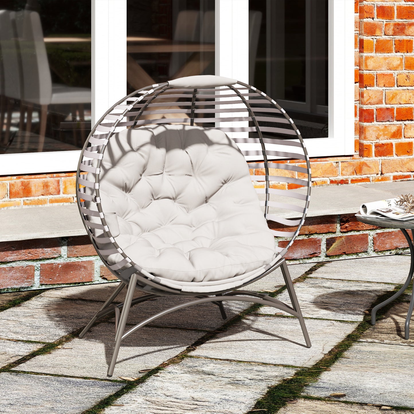 Egg Chair w/ Cushion Steel Frame and Side Pocket, Light Grey