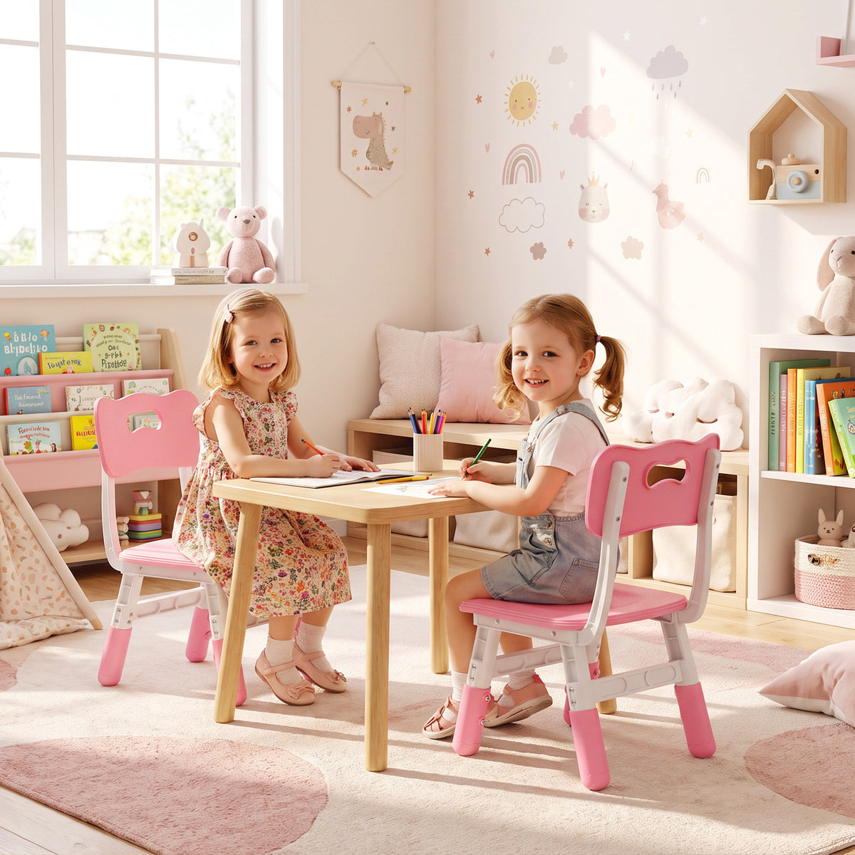 Set of 2 Height-Adjustable Kids' Desk Chairs - Pink & White