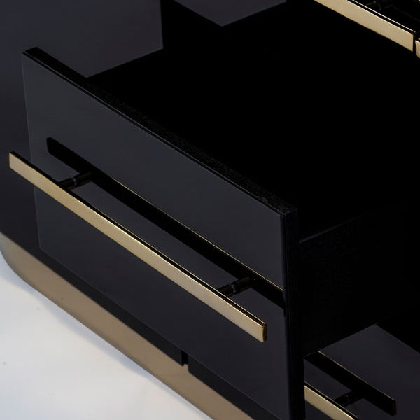 Anastasia Black Glass Sideboard with Brass Details