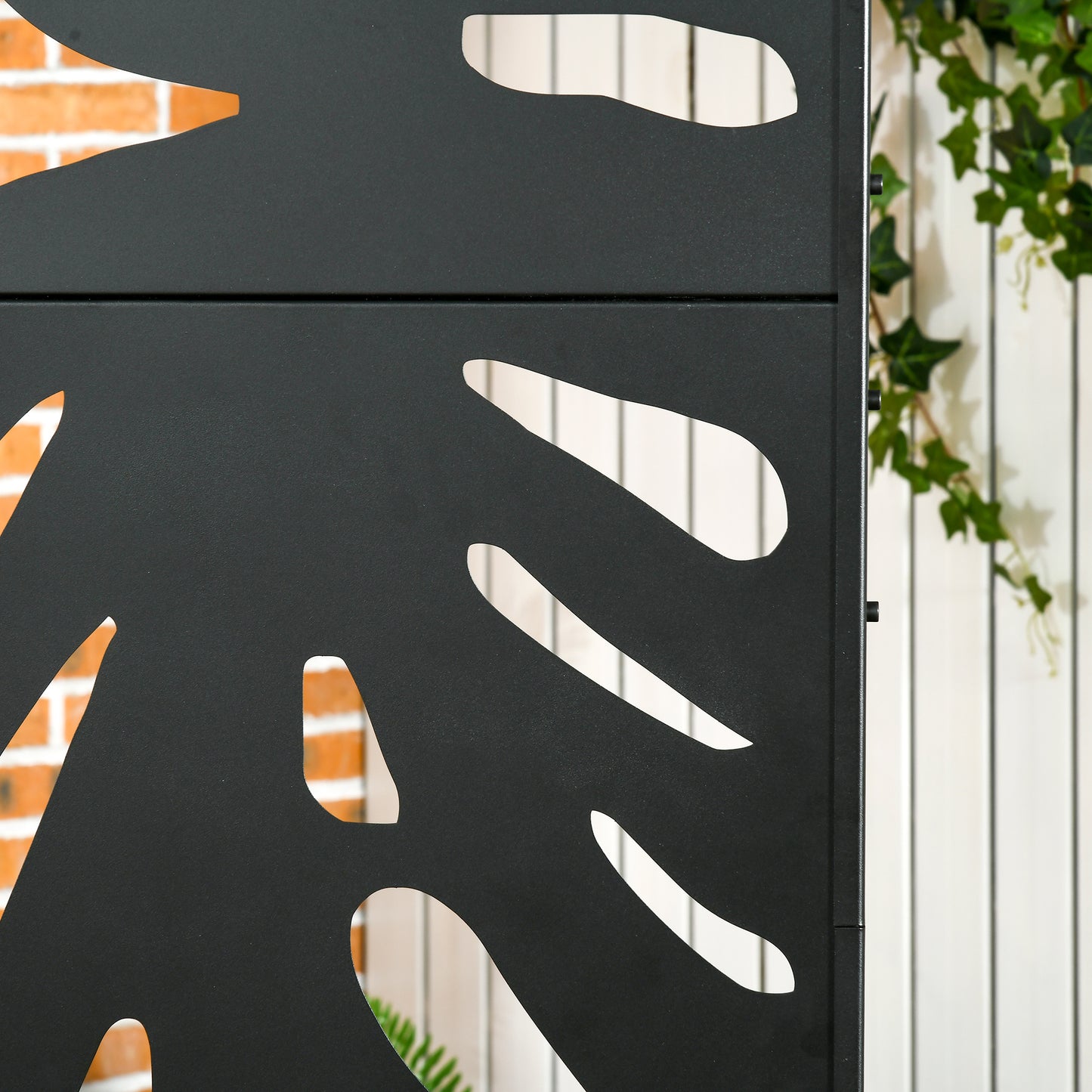 Metal Outdoor Privacy Screen with Stand for Garden Black