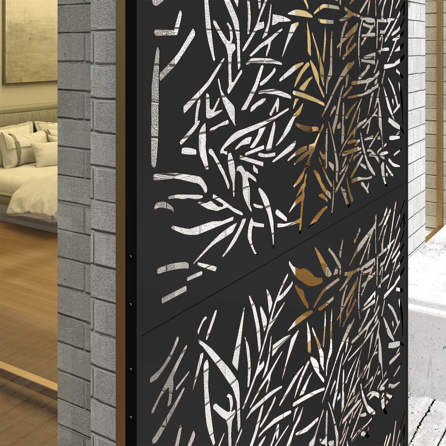 Decorative Outdoor Divider Privacy Panel with Stand, Bamboo Black