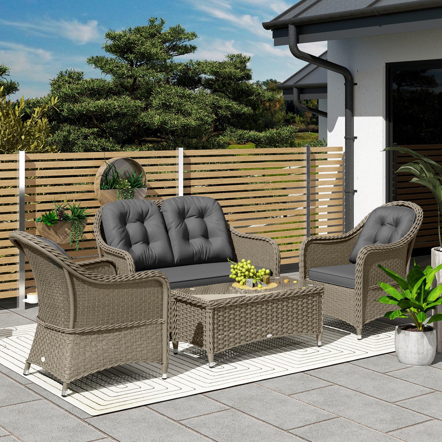 4 Pieces Rattan Sofa Set Outdoor Conservatory Furniture with Cushions