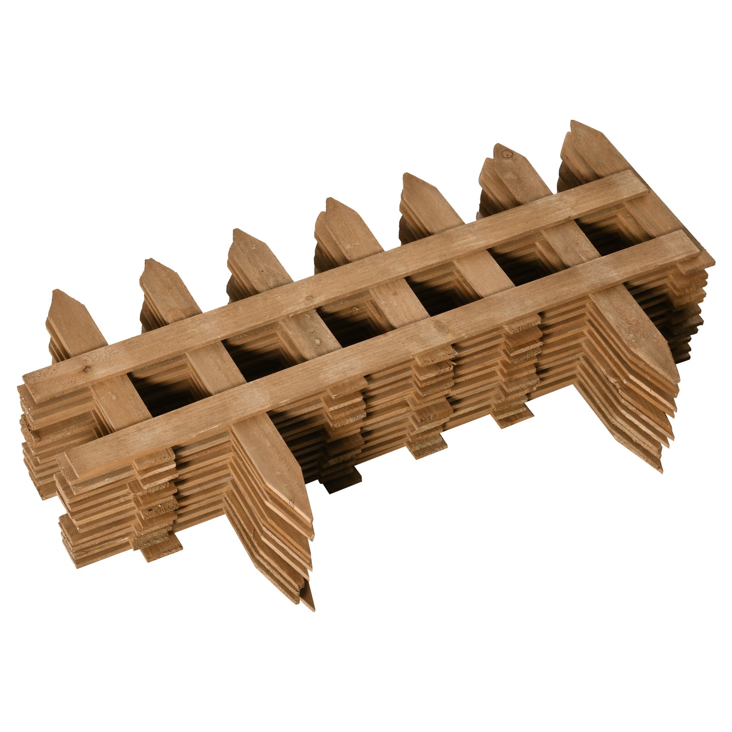 Pack of 12 Wooden Plant Border Fence Garden Fixed Picket Fence Brown