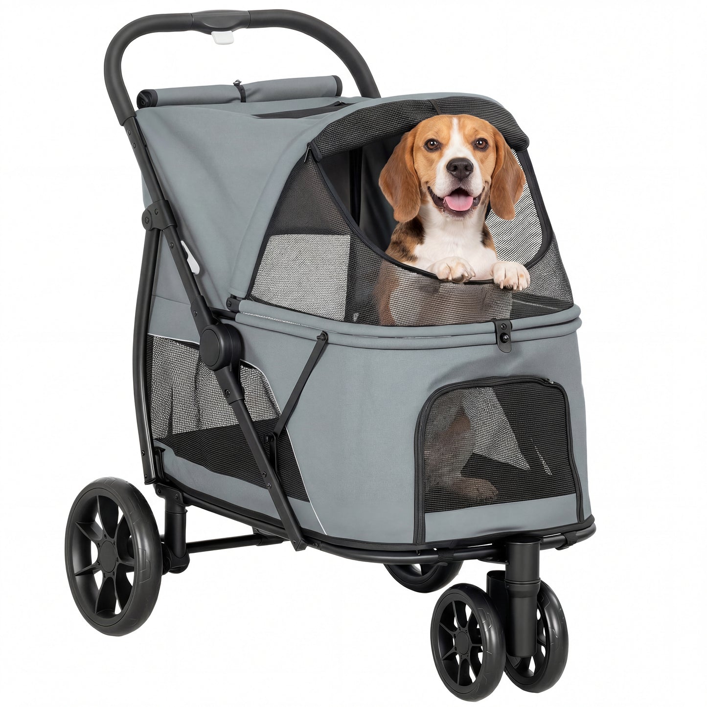 Dog Stroller, 3 Wheels Pet Stroller with Easy One-Click Quick Fold