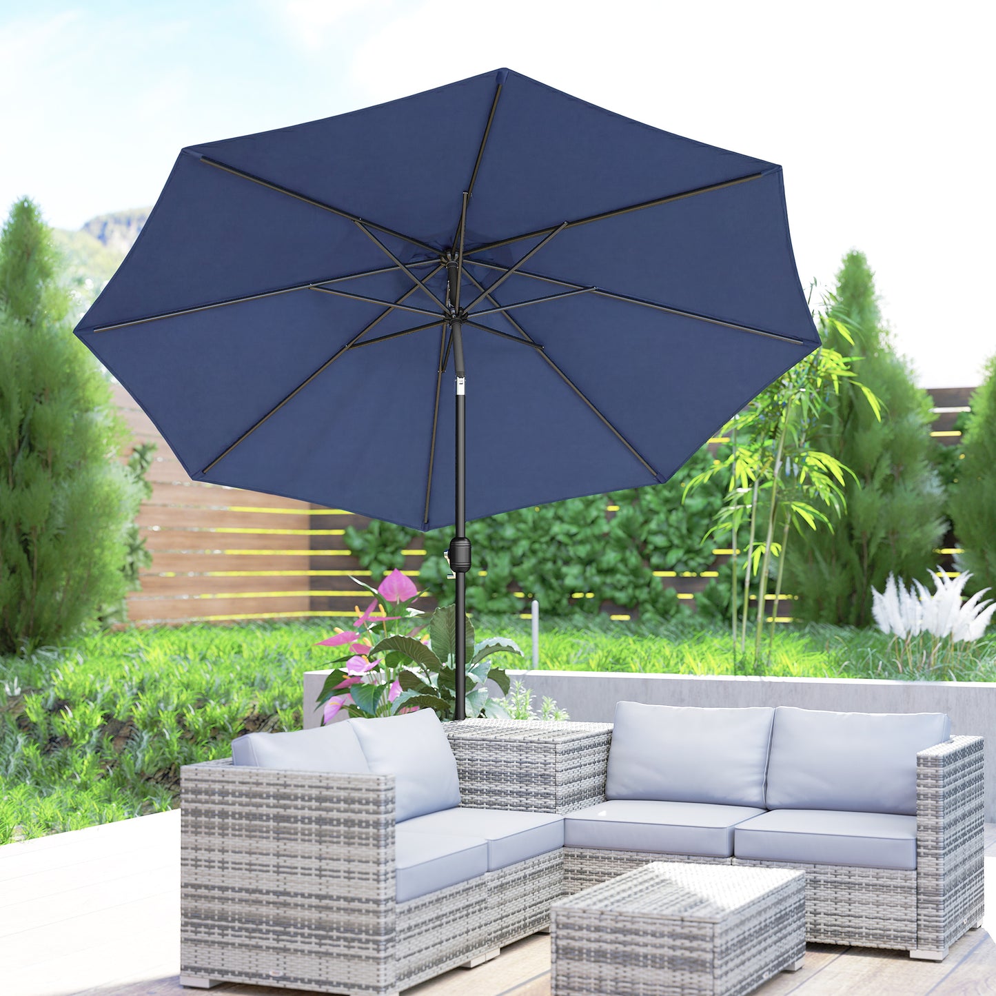 3(m) Garden Umbrella Outdoor Sunshade Canopy w/ Tilt & Crank Navy