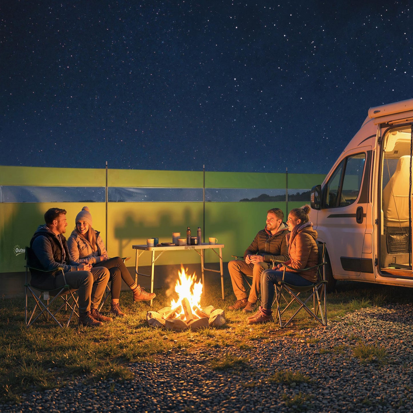 Camping Windbreaks with Clear Windows, 725 x 140cm, Army Green