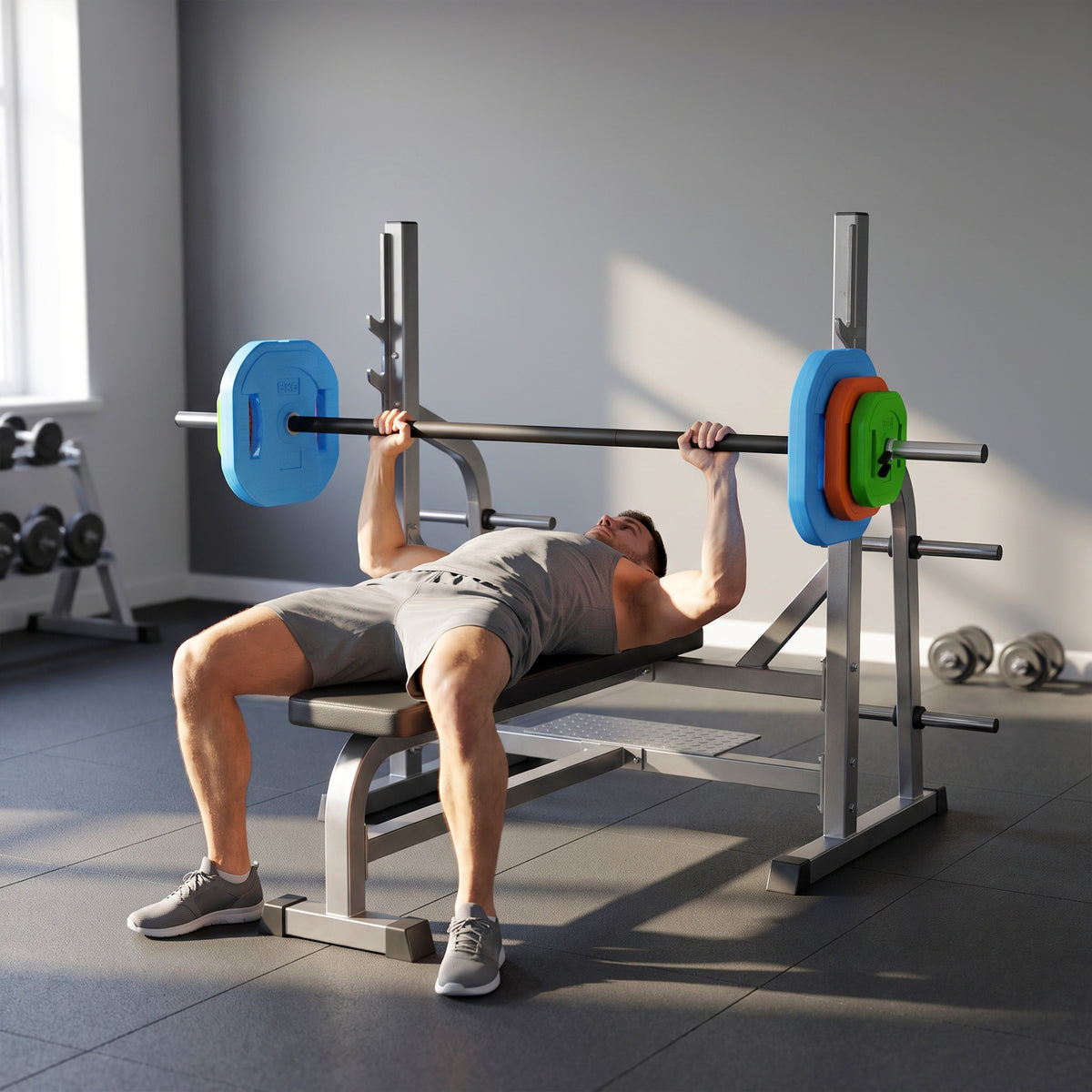 20kg Adjustable Barbell Set with 6 Grip Plates and Clips - Multicolour
