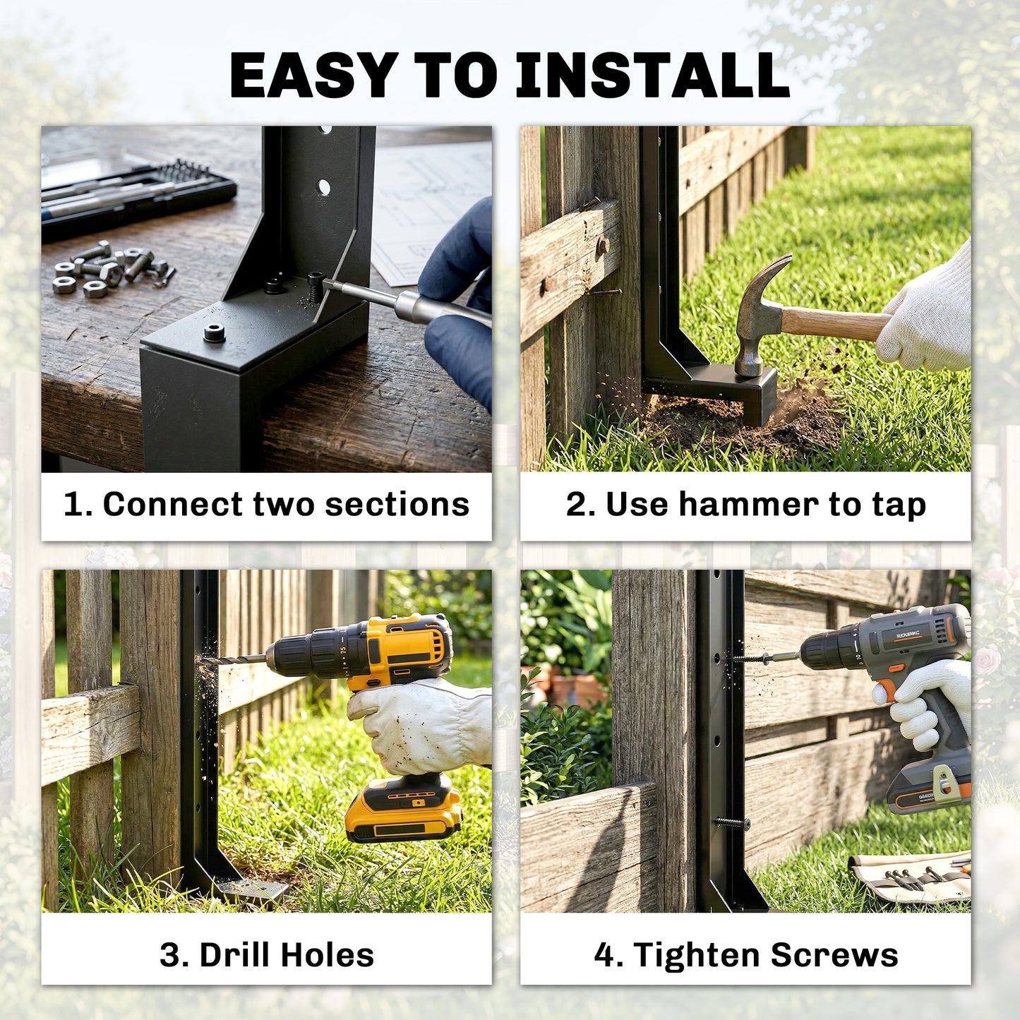 2 Pack Fence Post Repair Kit, 81 cm Heavy Duty Metal Fence Post Support with Nails Drill, Garden Ground Stake Spikes for Repairing Damaged Broken Gate, Posts, Sign Posts or Mailbox