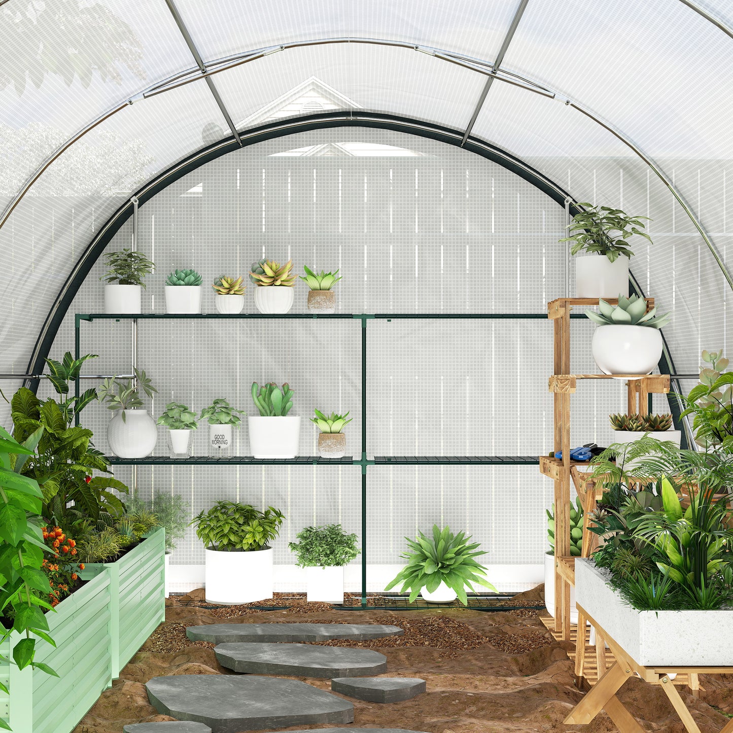 Walk-in Tunnel Greenhouse, Upgraded Structure, Mesh Door & Windows
