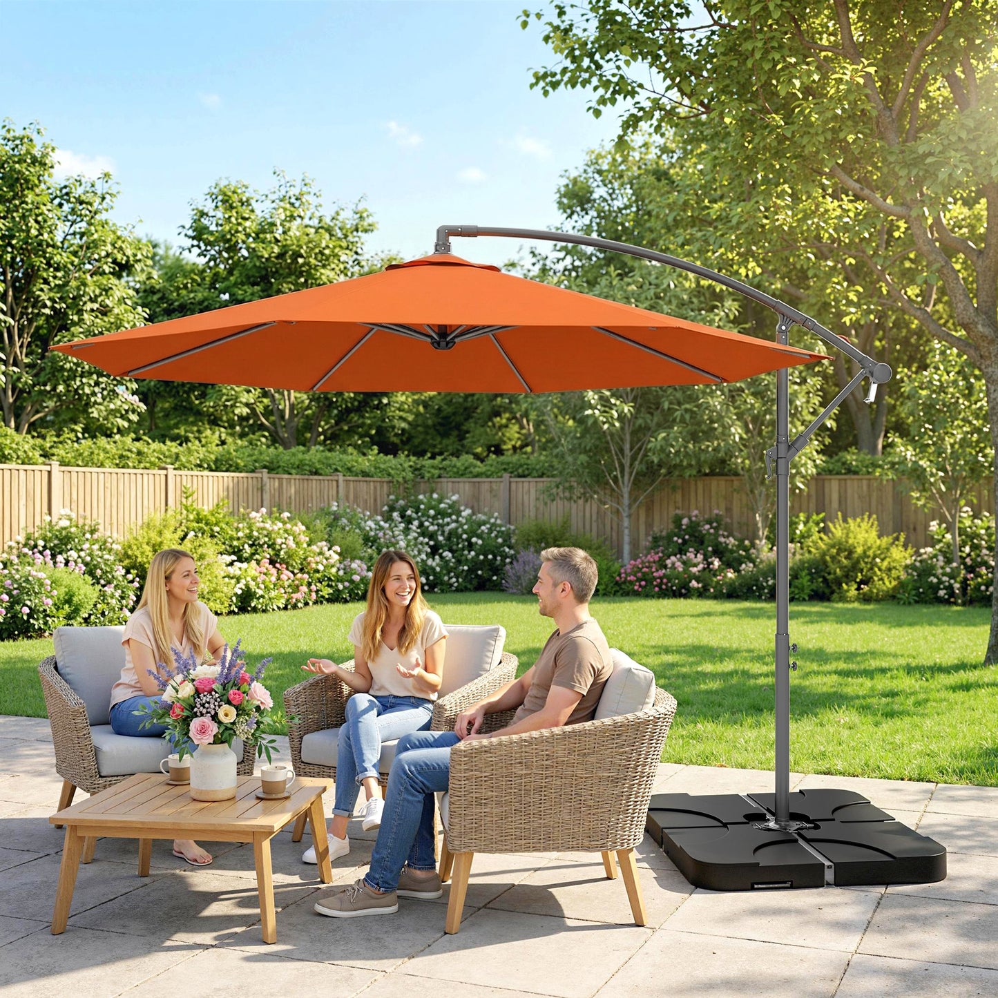 3(m) Banana Parasol Cantilever Umbrella Garden w/ Base Weights - Orange