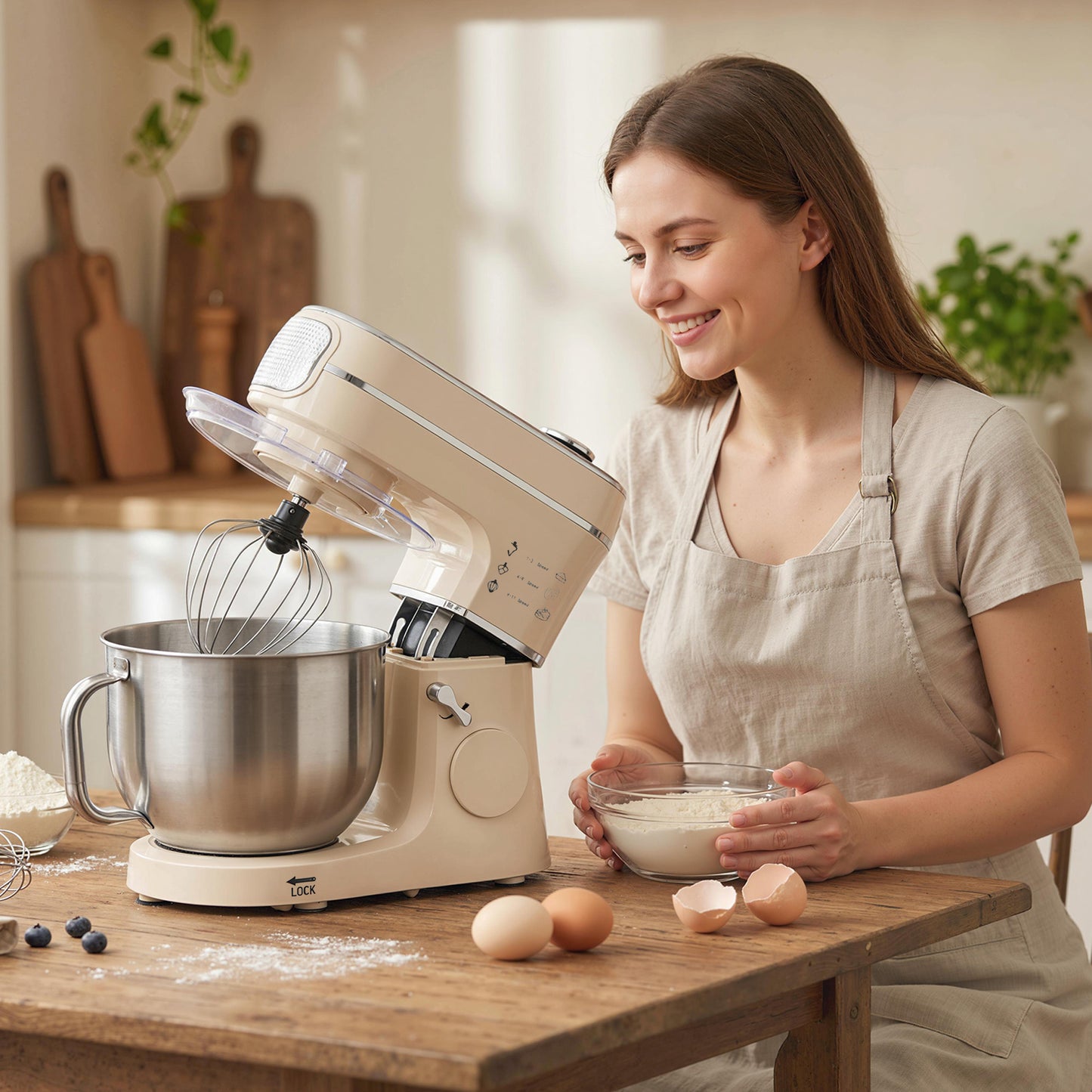 6L 1400W Stand Mixer with 11 Speeds & Fermentation Function, Cream
