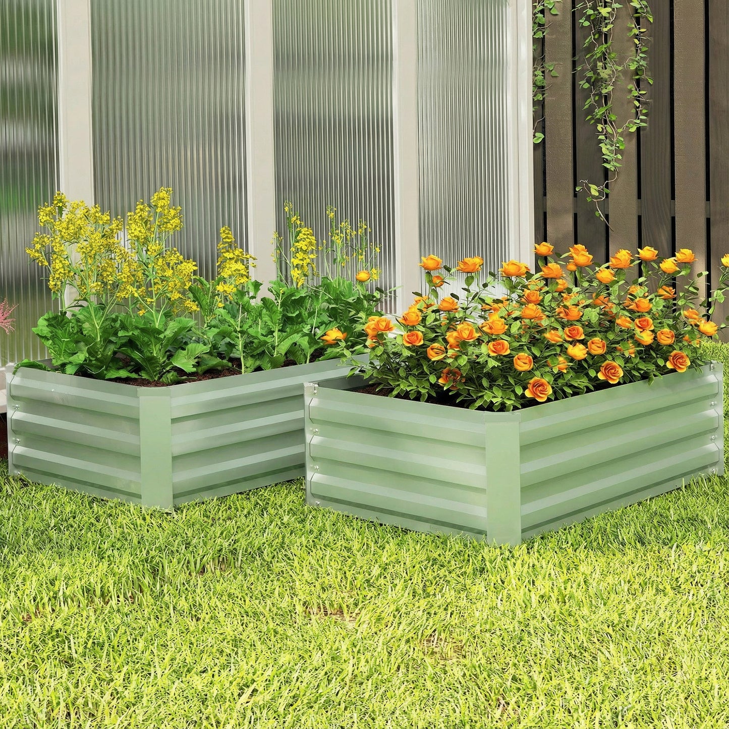 Set of 2 Raised Garden Bed Galvanised Planter Box, Light Green