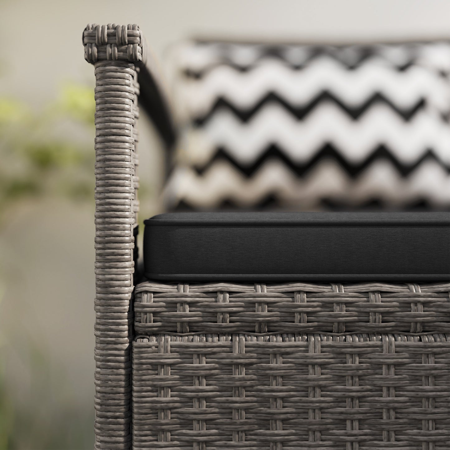 160L Rattan Garden Storage Bench, Cushioned Outdoor Bench, Grey