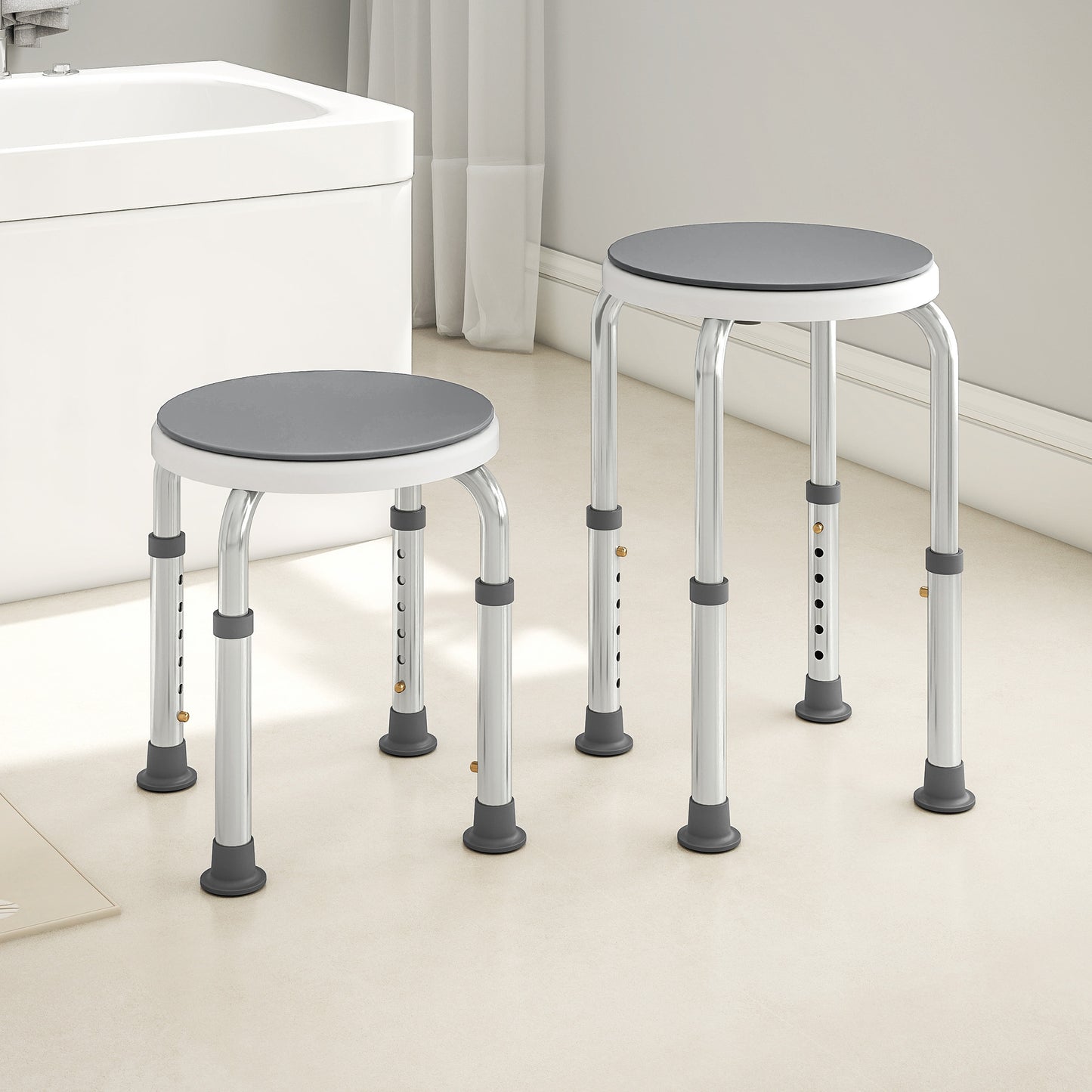 360 Degree Swivel Shower Stool with Non-Slip Feet for Disabled, Grey