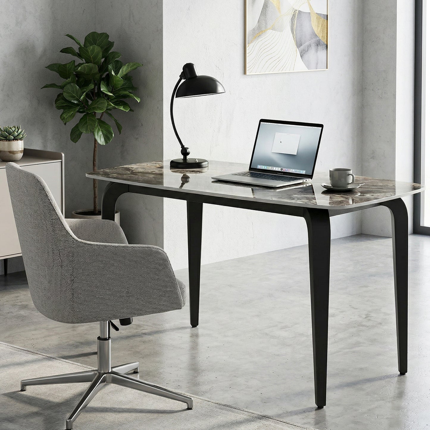 Dining Table for 4, Kitchen Table with Sintered Stone Tabletop, Brown