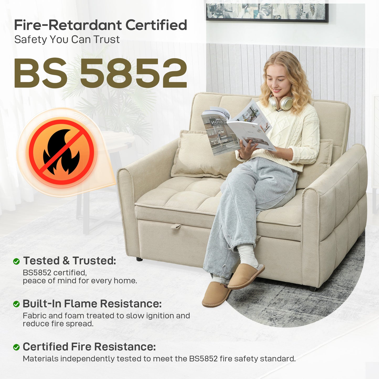 2 Seater Sofa Bed, 3-in-1 Sleeper Sofa with Adjustable Backrest