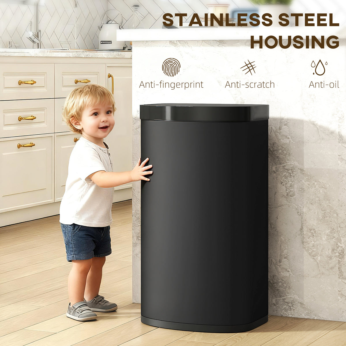 Automatic Kitchen Bin with Soft-Close Lid, 55L Sensor Wastebasket