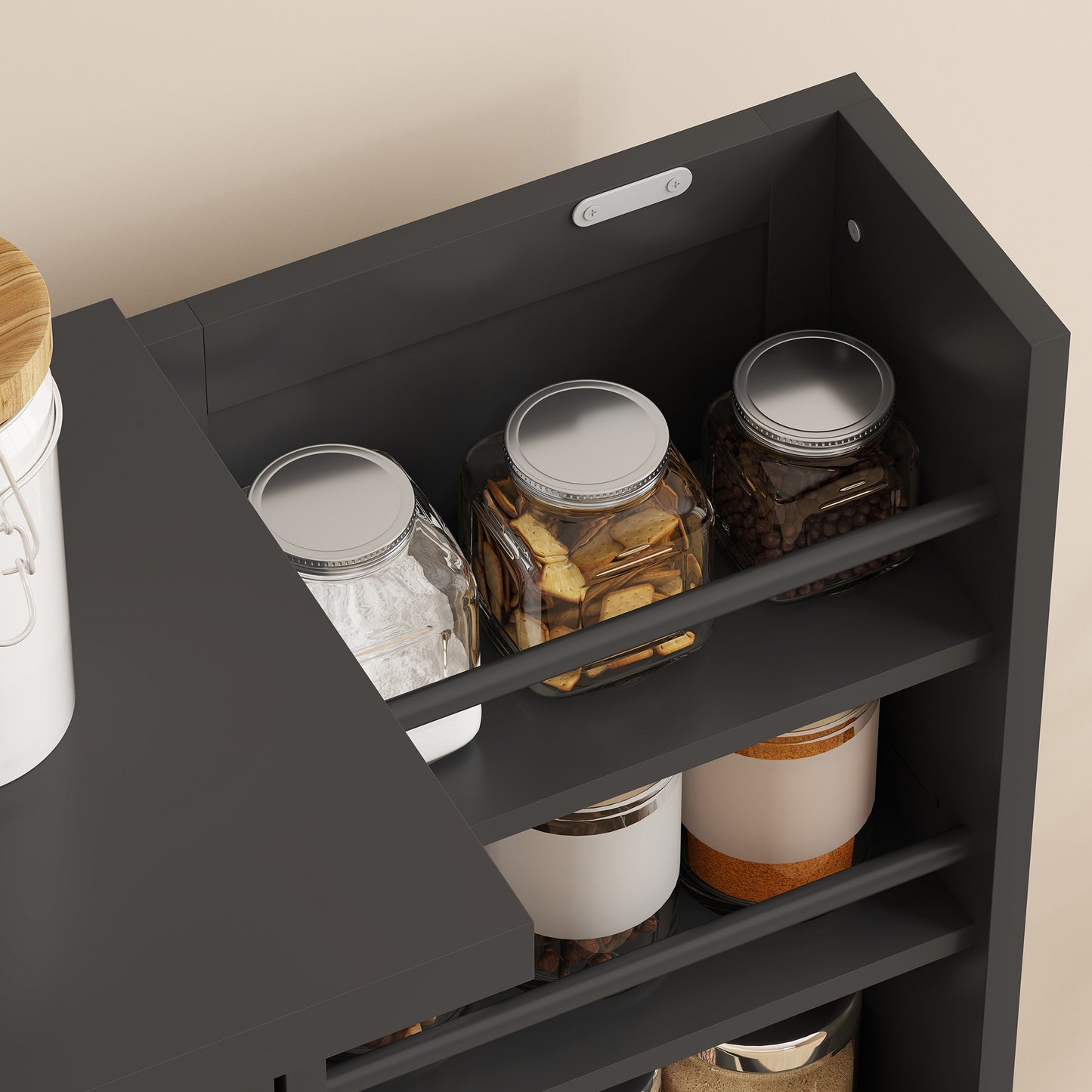 Kitchen Cupboard w/ 5 Tiers, 12 Spice Racks, Kitchen Storage Cabinet