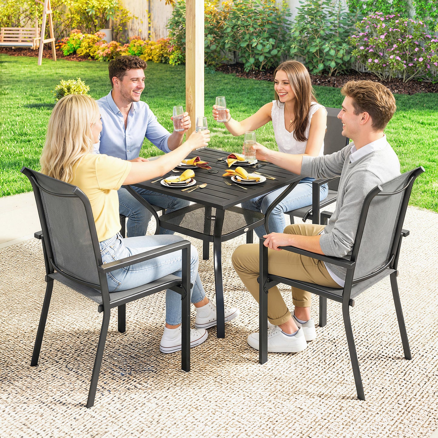 5 Pieces Outdoor Dining Set for 4, Patio Furniture Set, Dark Grey