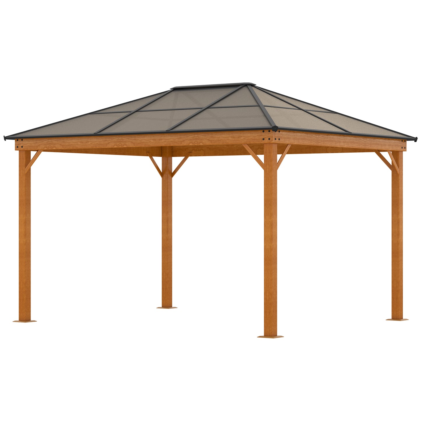 Hardtop Gazebo Polycarbonate Canopy with Nettings and Sidewalls Khaki