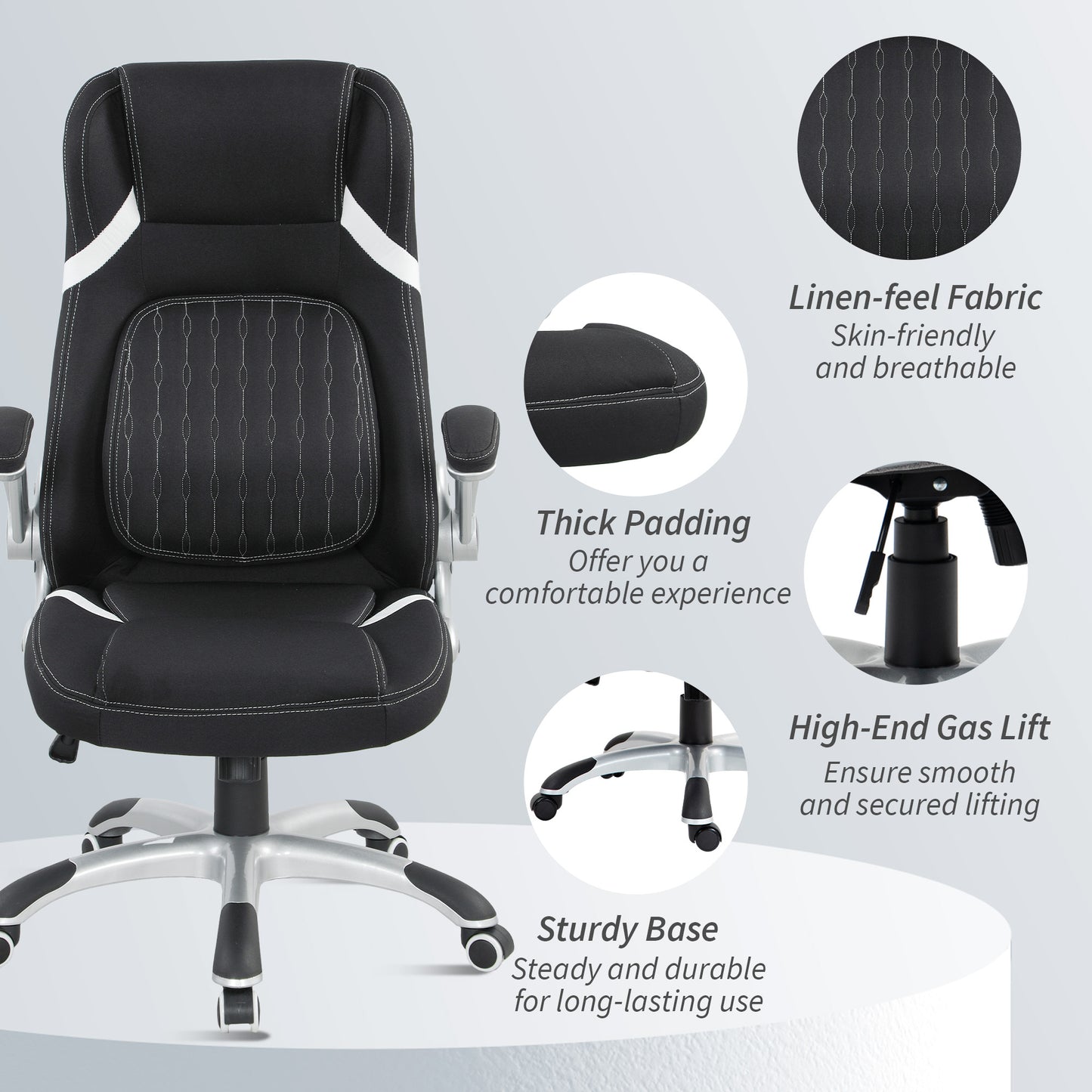 Fabric Office Desk Chair w/ Adjustable Height Tilt Function Black