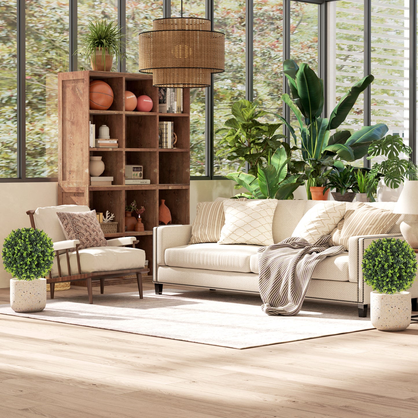 Set of 2 40cm Artificial Boxwood Topiary Ball Bush for Indoor Outdoor