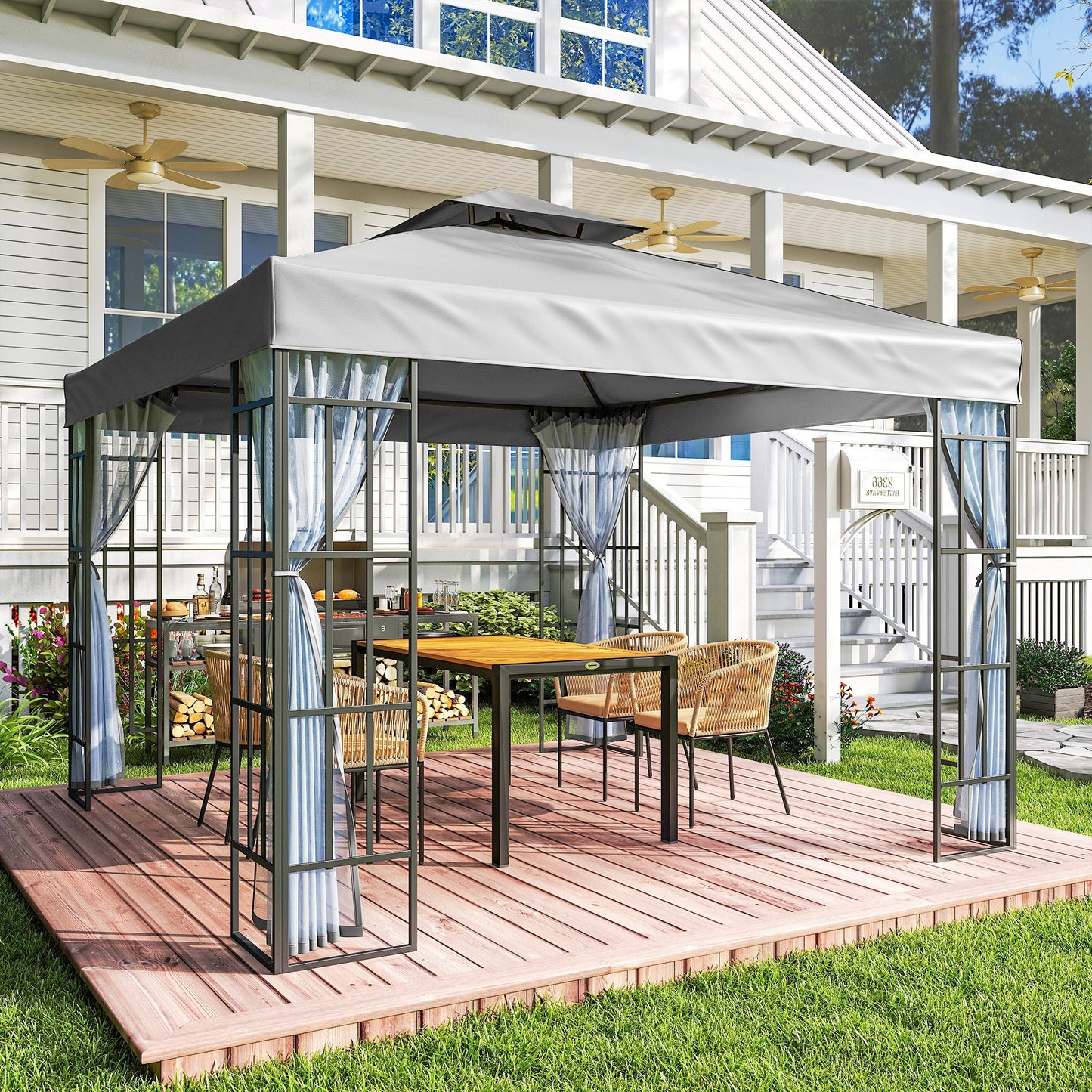 3 x 3(m) Patio Gazebo Canopy Garden Pavilion, Light Grey