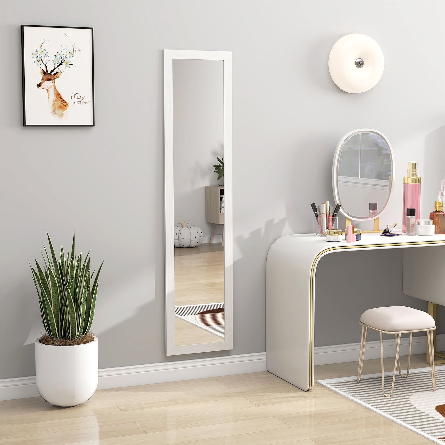 37 x 157 cm Full Length Mirror with Frame for Bedroom, White