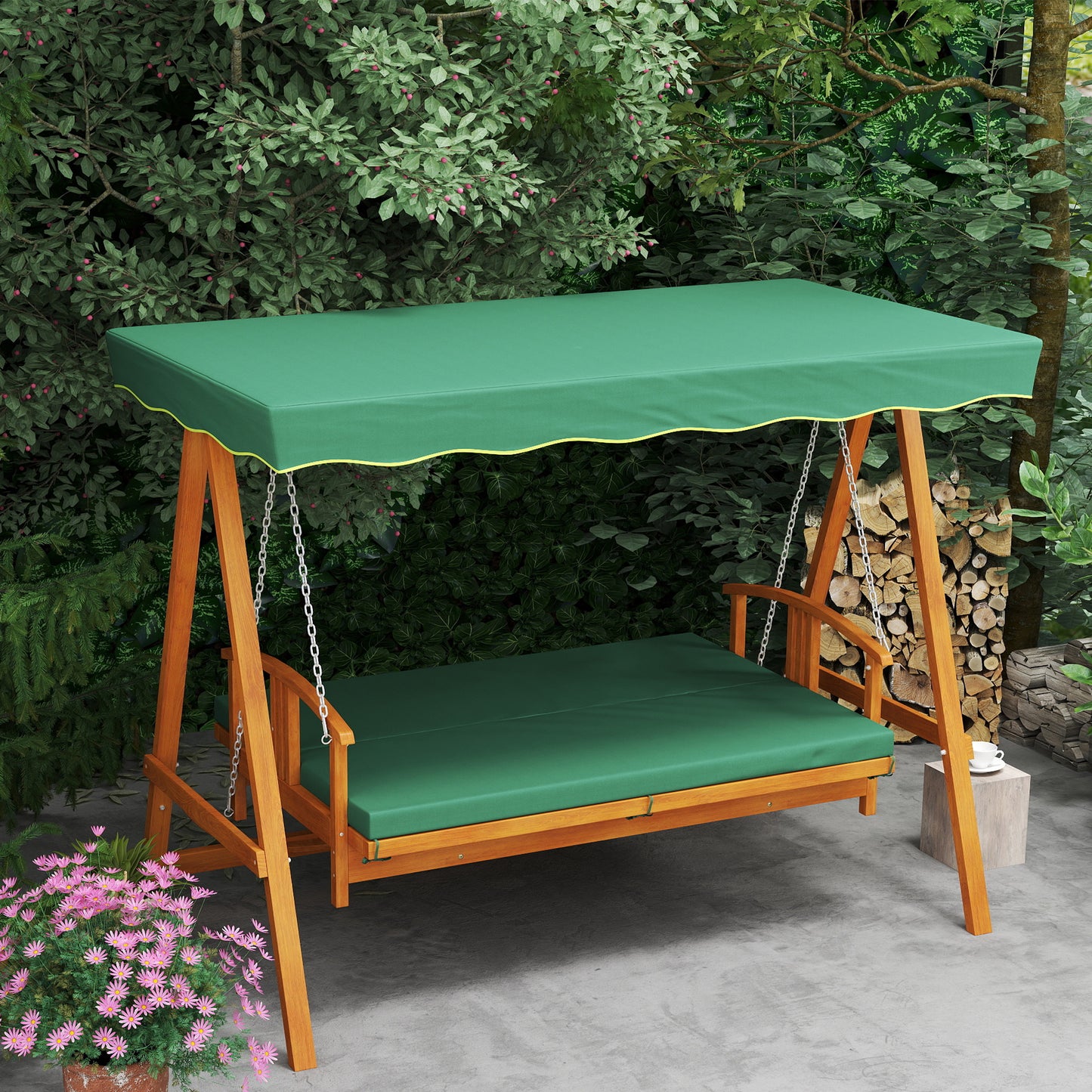 3 Seater Wooden Garden Swing Chair Seat Hammock Bench Lounger Bed