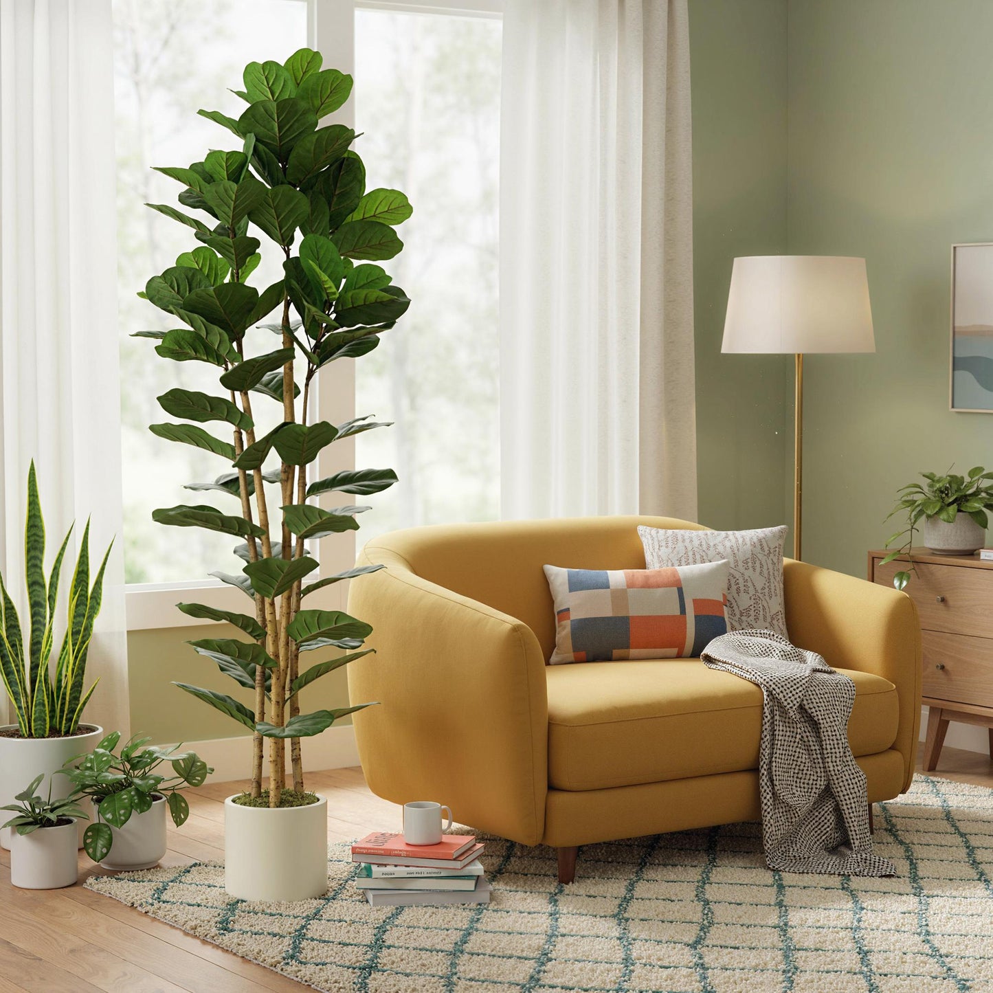 180cm Artificial Fiddle Leaf Fig Tree with Solid Wood Trunks