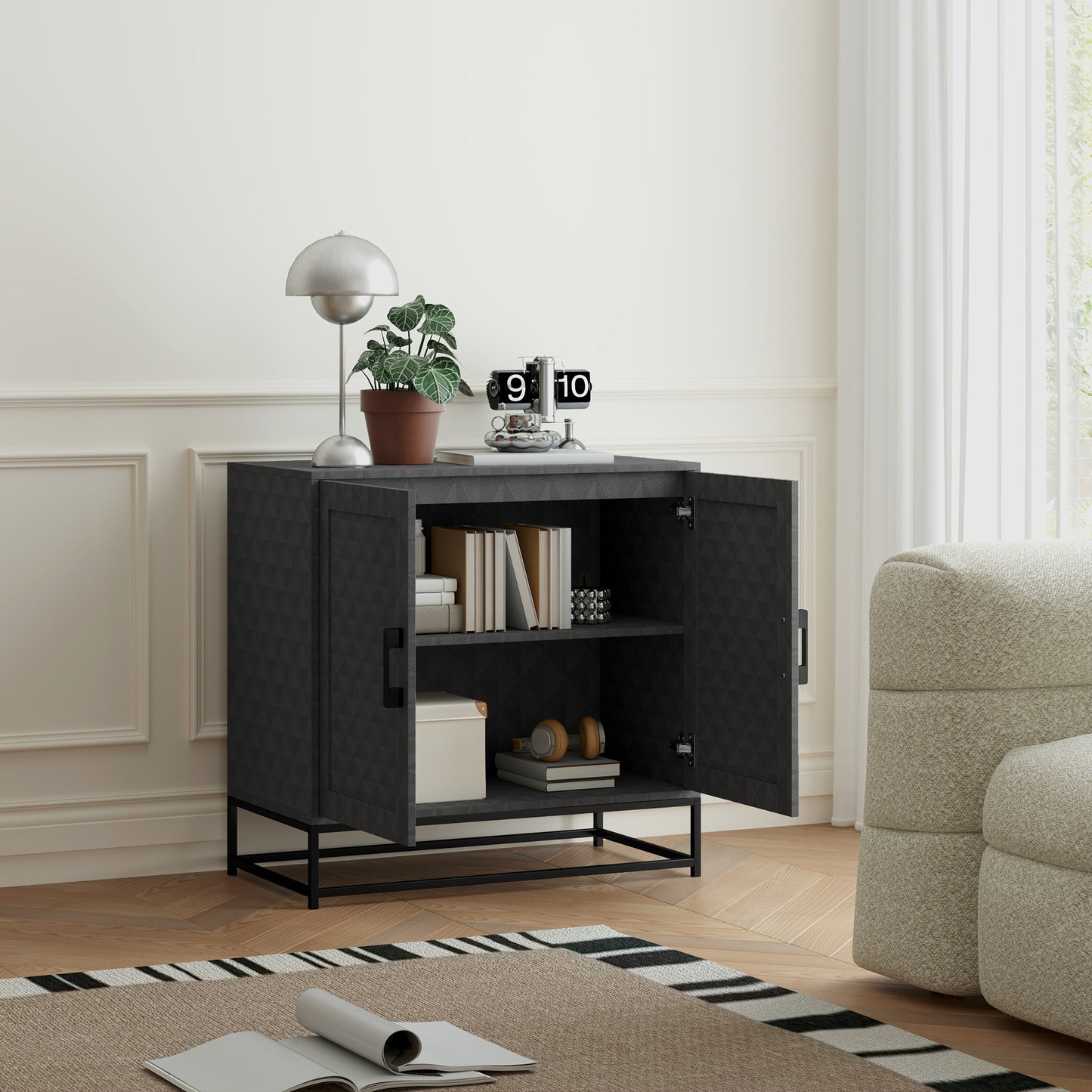 Modern Storage Cupboard with Adjustable Shelf and 2 Doors, Grey