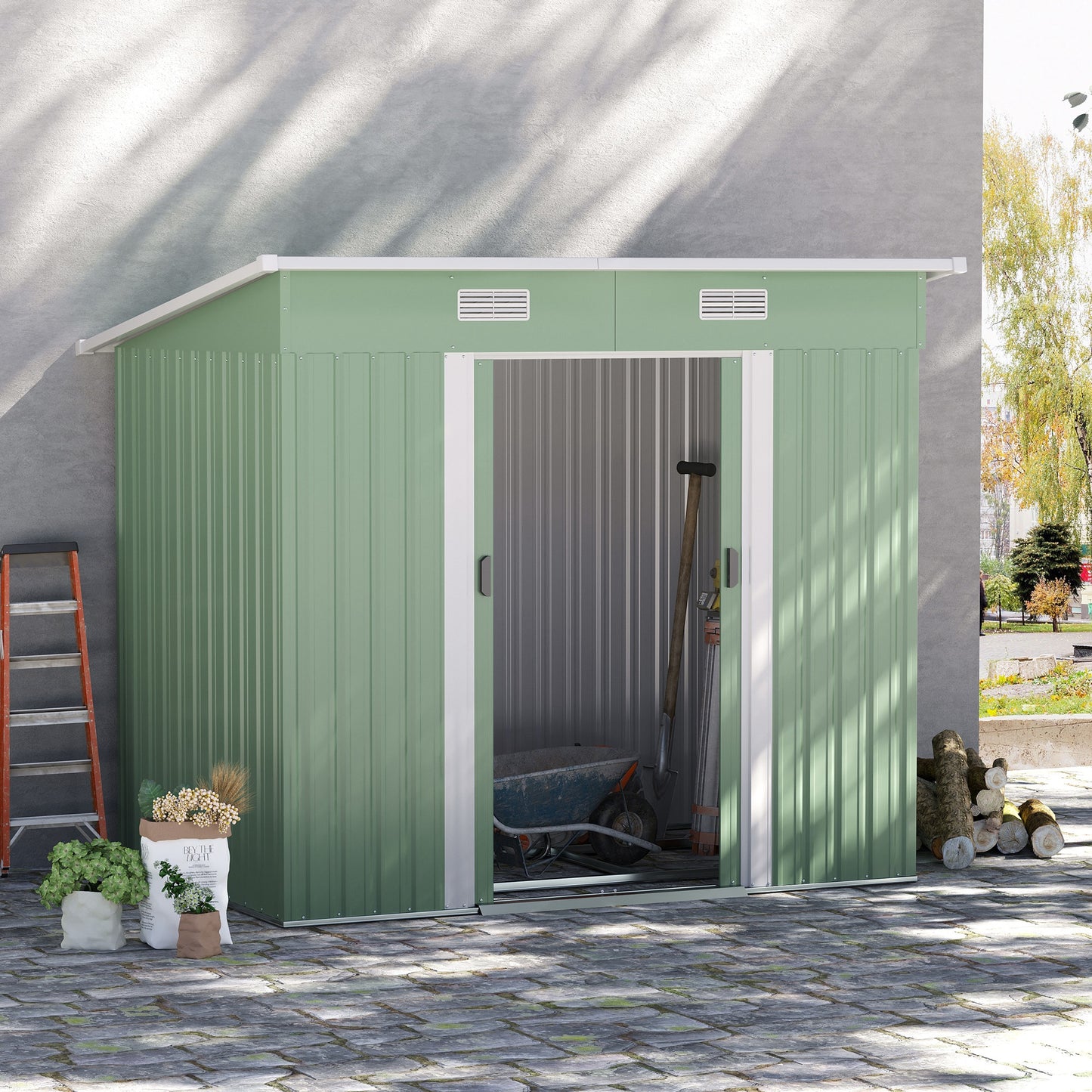 7 x 4ft Outdoor Garden Storage Shed for Backyard Patio Light Green