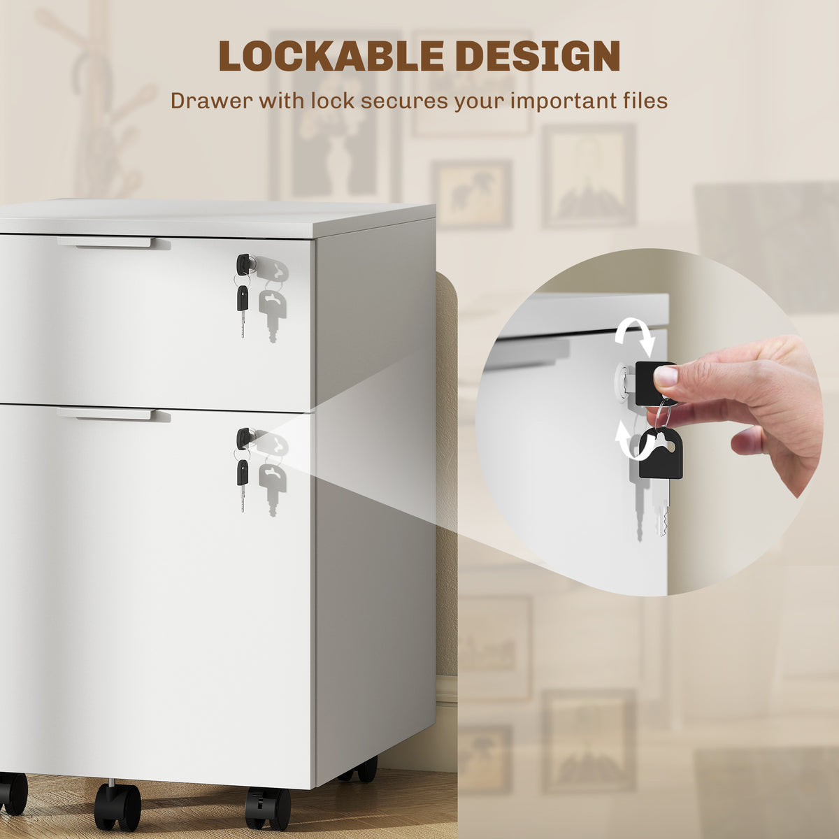 2 Drawer Filing Cabinet with Adjustable Hanging Bars for A4 and Letter
